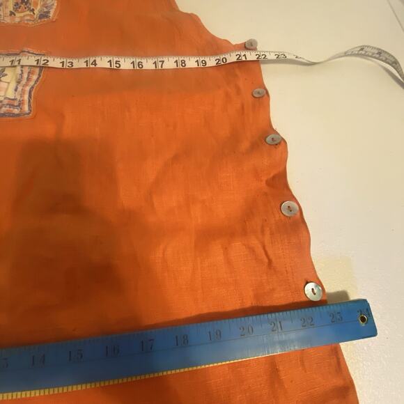 VTG Onque Casuals Woman M Linen FullLength Dress Patchwork Embroidered Largelook - Picture 2 of 9